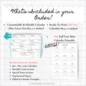 FULL YEAR CALENDAR, 12 Month Calendar Printable, Printable Calendars 2026, Minimalist White Calendar, 2026 Year Calendar, Wall Calendar image 4