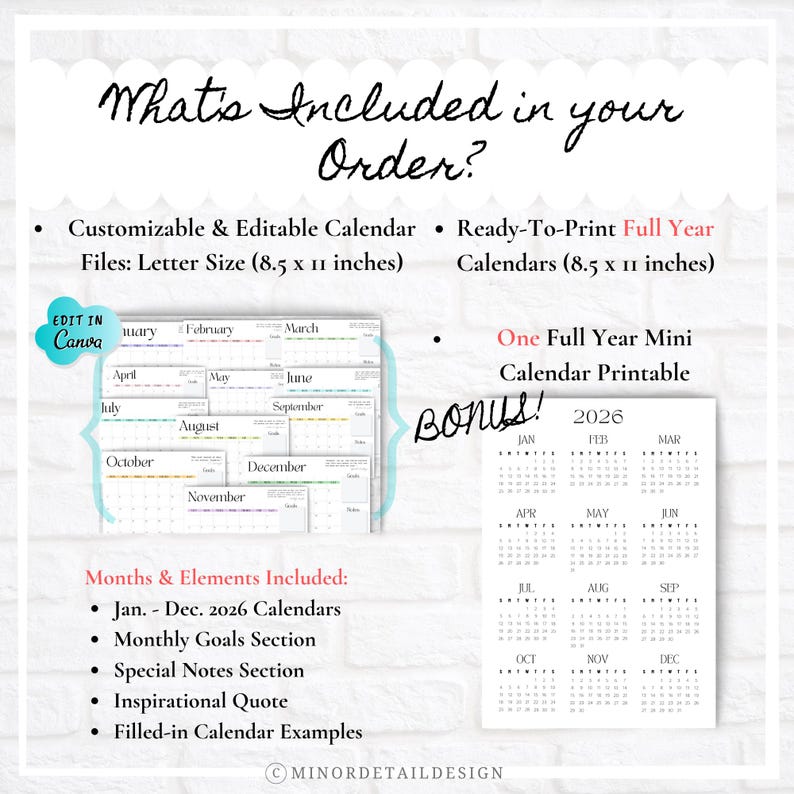 FULL YEAR CALENDAR, 12 Month Calendar Printable, Printable Calendars 2026, Minimalist White Calendar, 2026 Year Calendar, Wall Calendar image 4