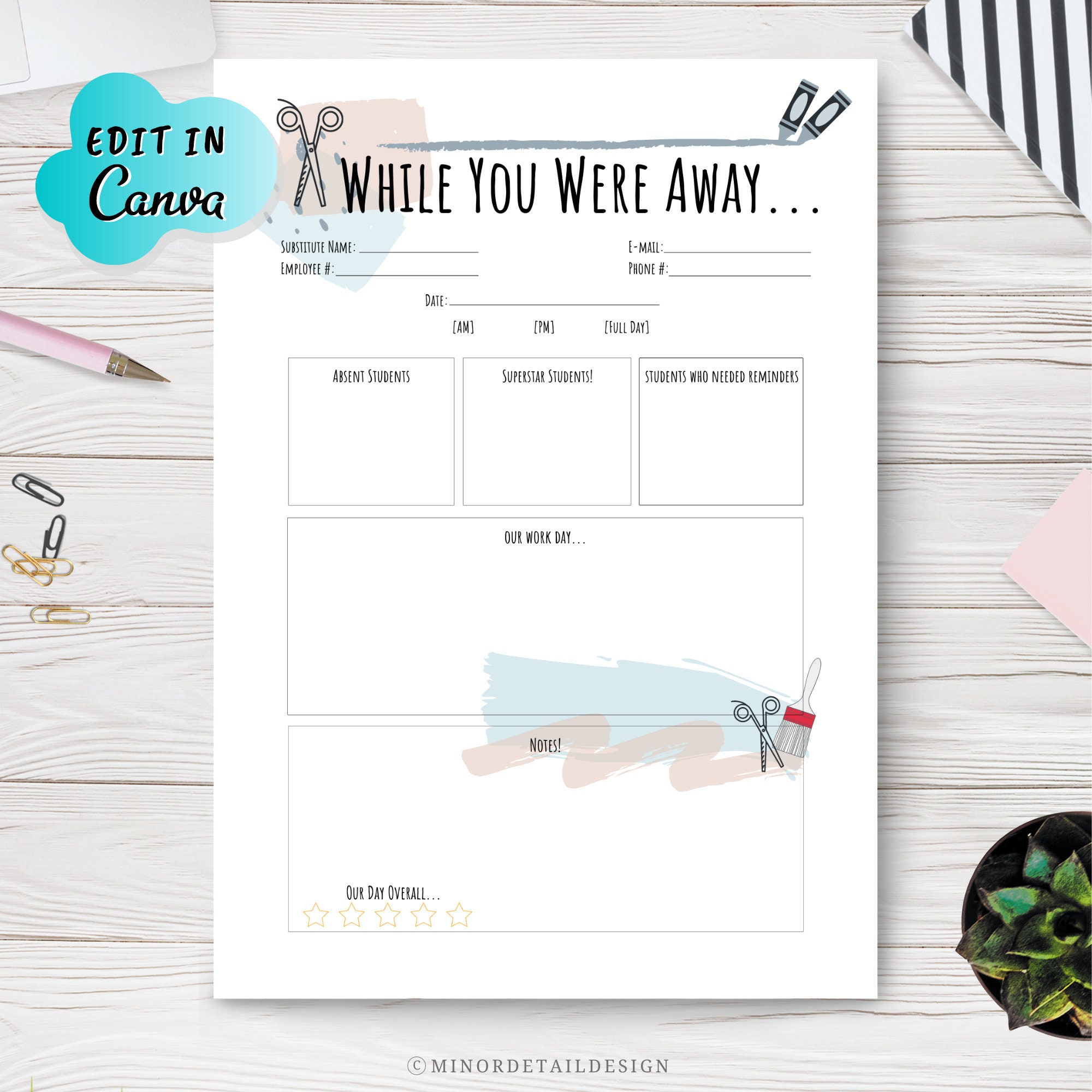 Substitute Note Classroom Notes Personalized Teacher Note - Etsy