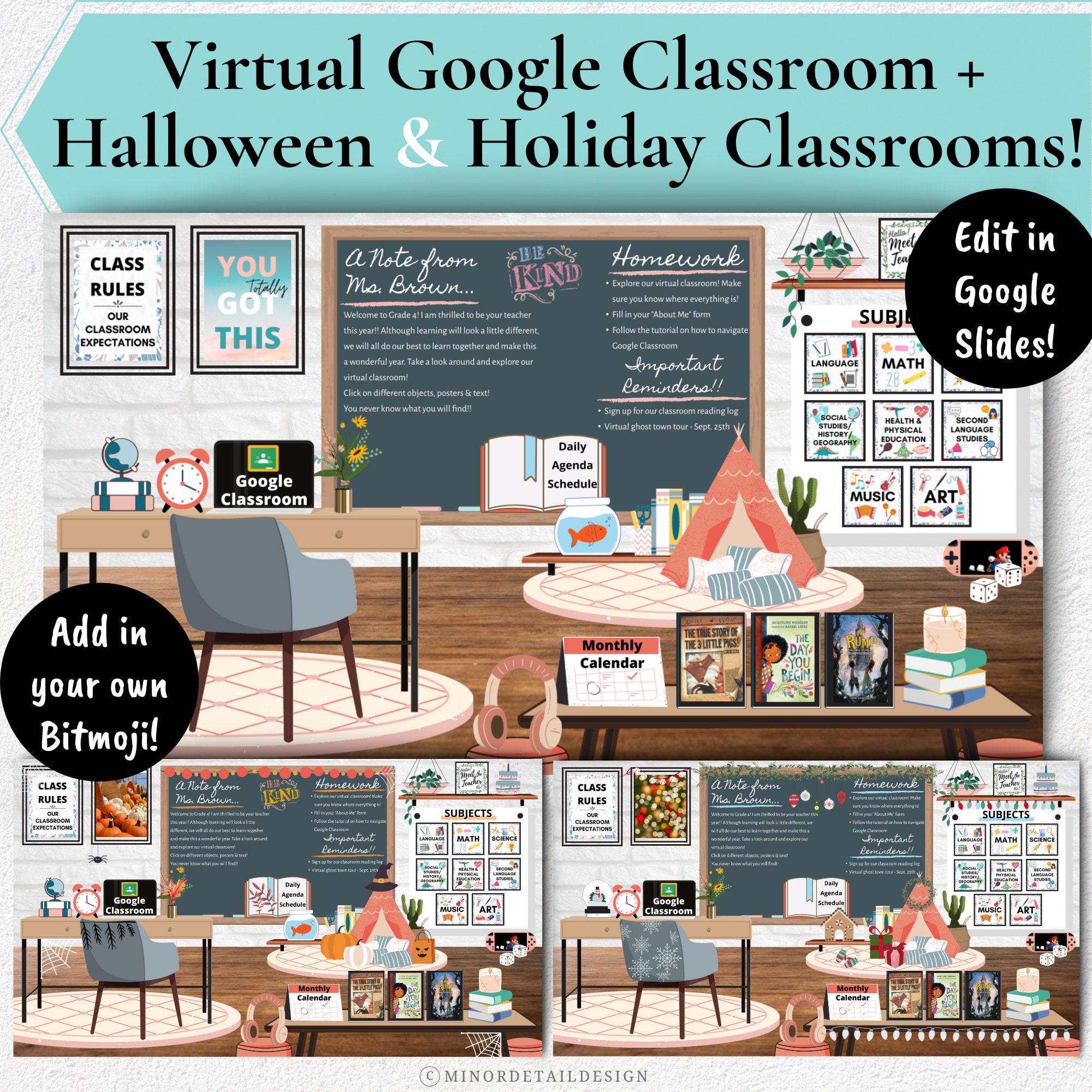 Virtual Back to School Classroom Background for Remote 