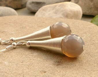Earrings grey agate tubes designer earrings, agate, handmade agate tubes stone Gems Jewelry earrings
