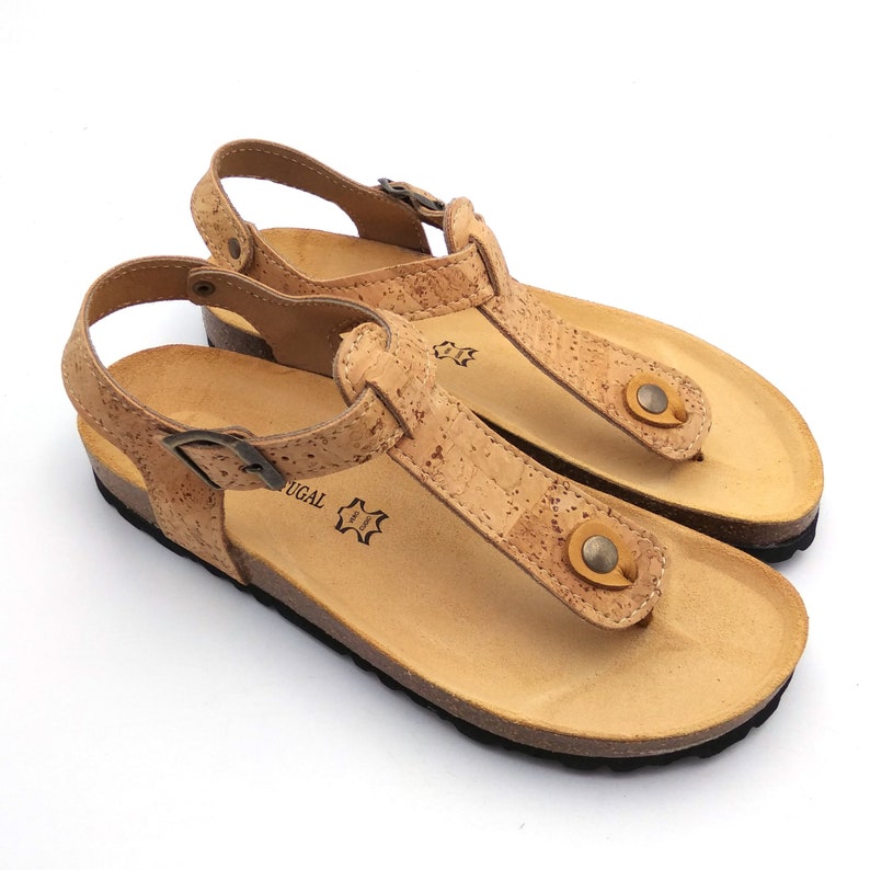 Natural Toe post cork and leather sandal summer fashion beach sandals holiday sandals handmade Portuguese leather 91-N