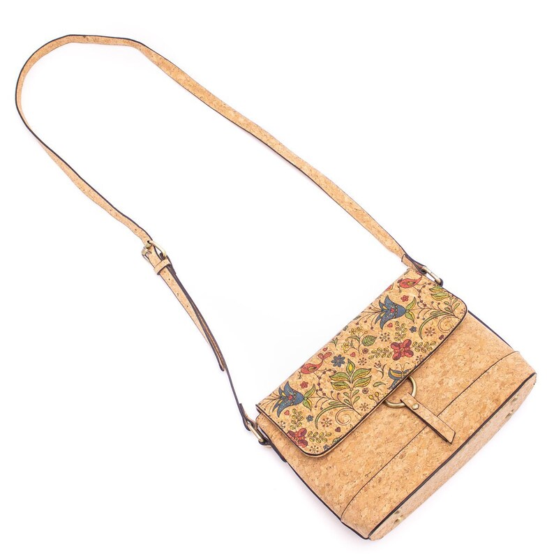Natural Cork Crossbody Bag with Cute Flowers Pattern Made Etsy