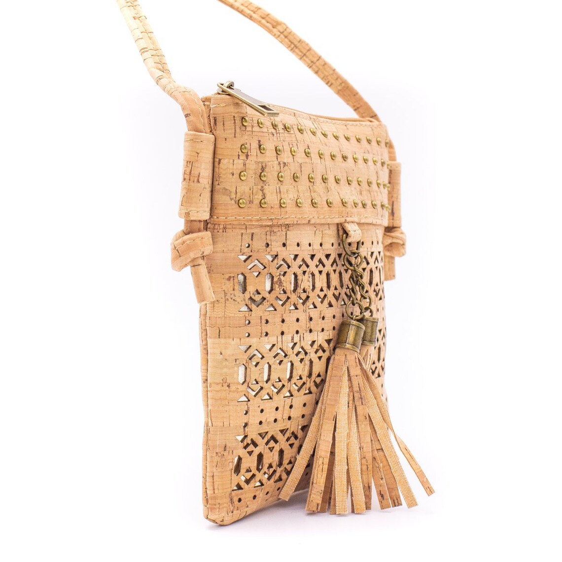 Laser cut crossbody natural cork women small bag with tassel Etsy