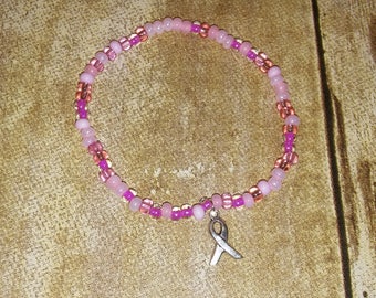Breast Cancer Awareness Support Bracelet with Ribbon Charm