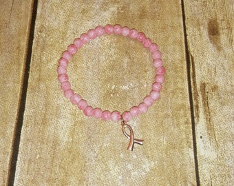 Breast Cancer Awareness Support Bracelet with Rose Gold Ribbon