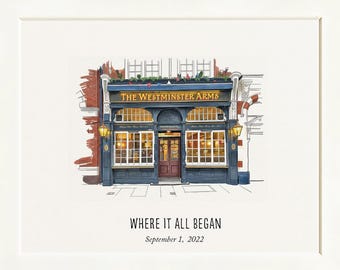 Custom Watercolor Restaurant Portrait: Personalized Anniversary Art