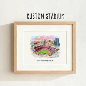 Custom Stadium Watercolor Print, Baseball Field Illustration, American Ball Park Art