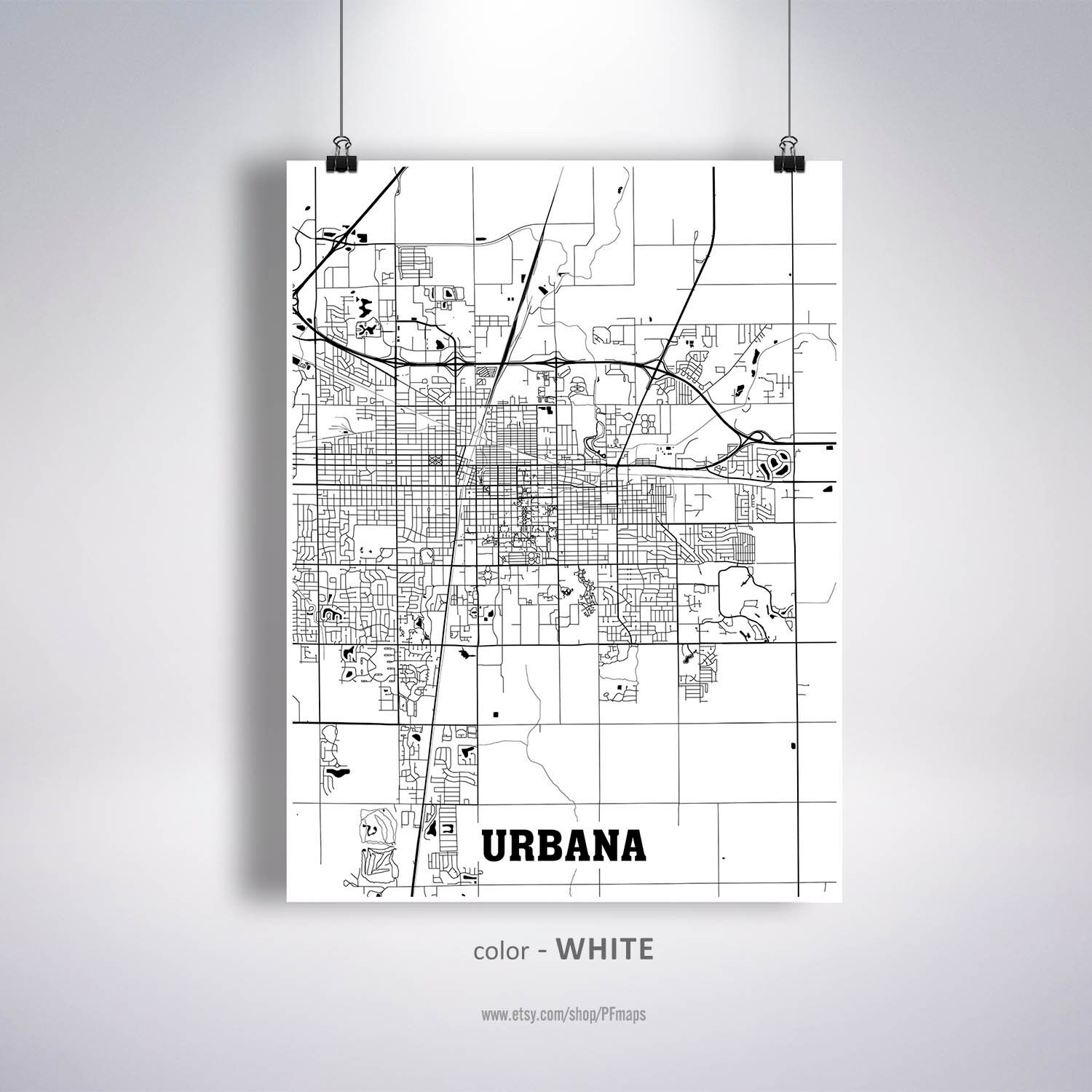 Urbana Map Print Urbana City Map Illinois IL USA Map Poster Etsy