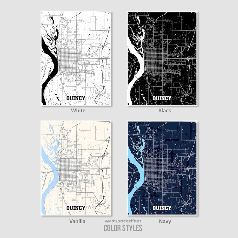 Quincy Map Print Quincy City Map Illinois IL USA Map Poster Etsy