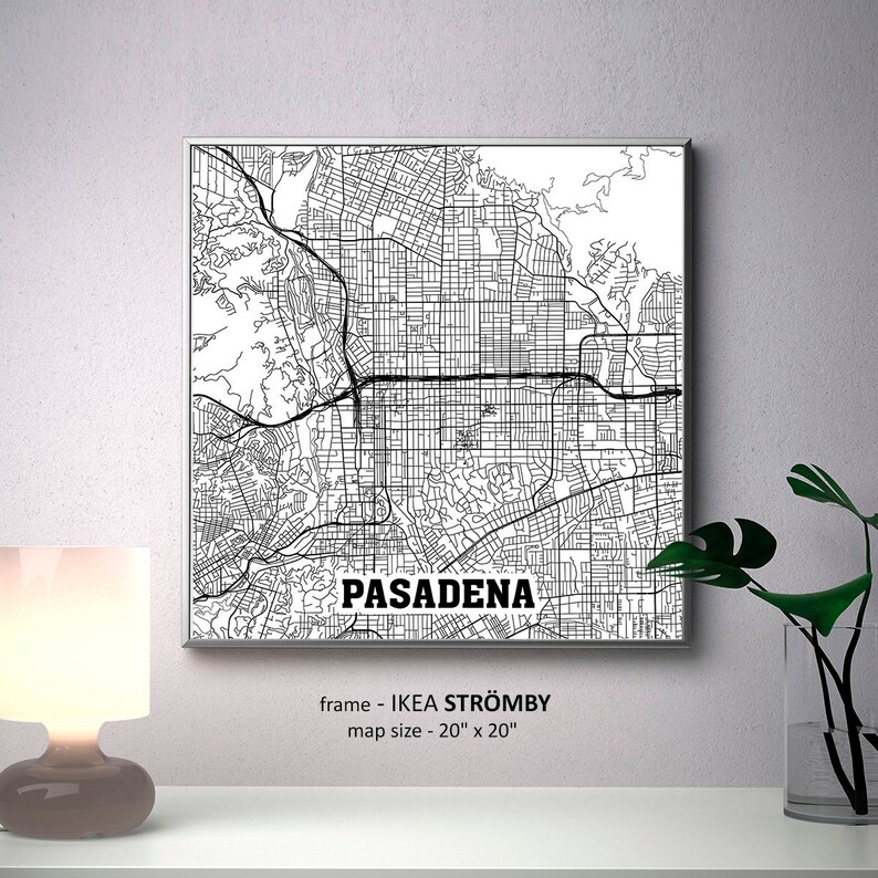 Pasadena Square Map Poster Pasadena Wall Art Custom Personalized map Pasadena gift Pasadena California Map Print