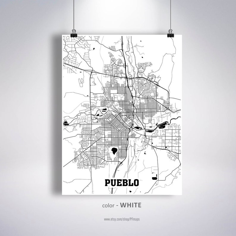 Pueblo Map Print Pueblo City Map Colorado CO USA Map Poster Etsy