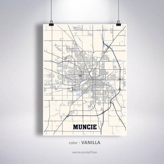 Muncie Map Print Muncie City Map Indiana IN USA Map Poster Etsy