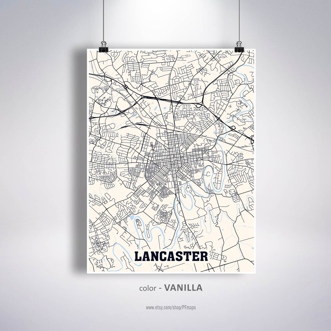 Lancaster Map Print Lancaster City Map Pennsylvania PA USA - Etsy