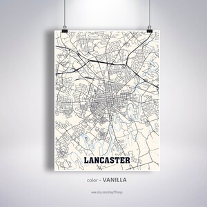 Lancaster Map Print, Lancaster City Map, Pennsylvania PA USA Map Poster ...
