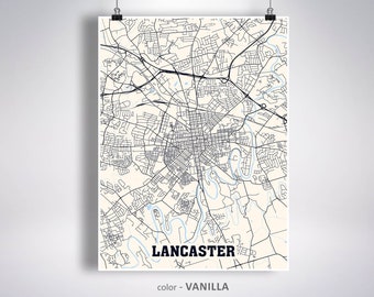 Lancaster Map Print, Lancaster City Map, Pennsylvania PA USA Map Poster, Lancaster Wall Art, City Street Road Map