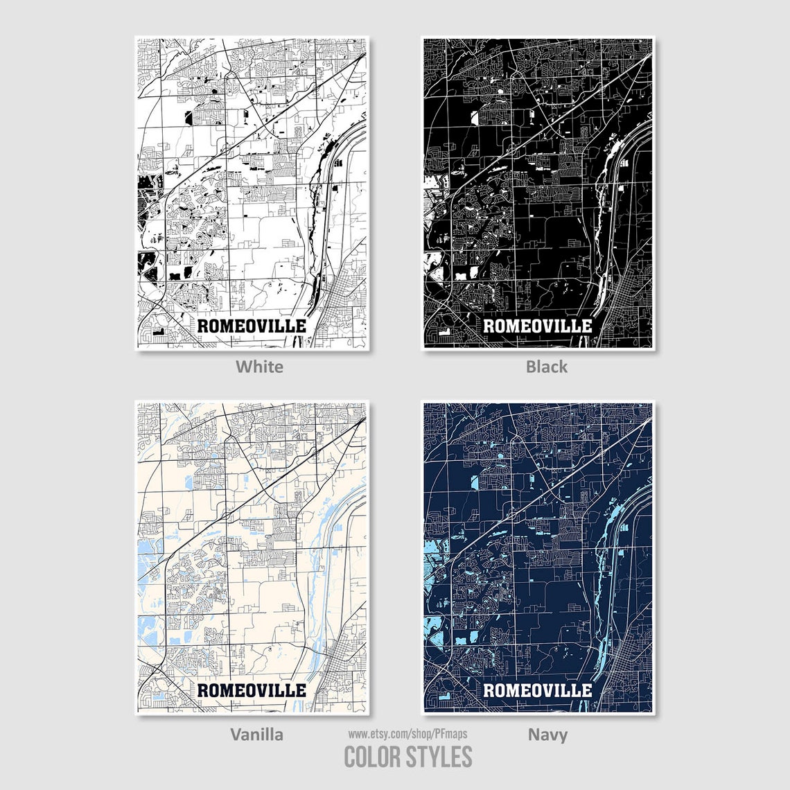 Romeoville Map Print Romeoville City Map Illinois IL USA Map Etsy