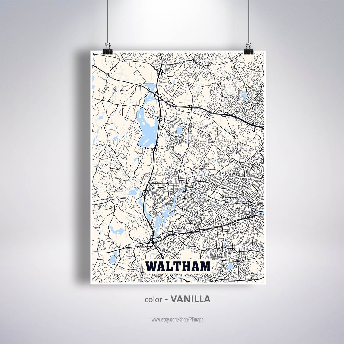 Waltham Map Print Waltham City Map Massachusetts MA USA Map Etsy