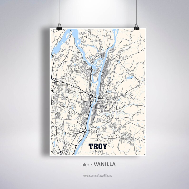 Troy Map Print Troy City Map New York NY USA Map Poster Etsy