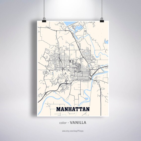 Map Of Manhattan Kansas Manhattan Map Print Manhattan City Map Kansas Ks Usa Map | Etsy