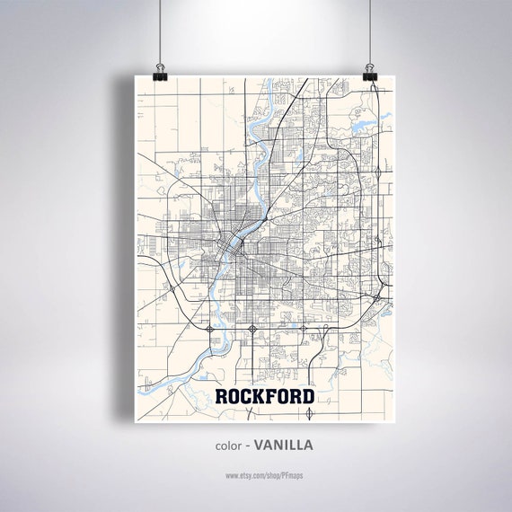 custom city map poster city map wall art decor Personalized black and white digital map download ROCKFORD Illinois IL USA city map print