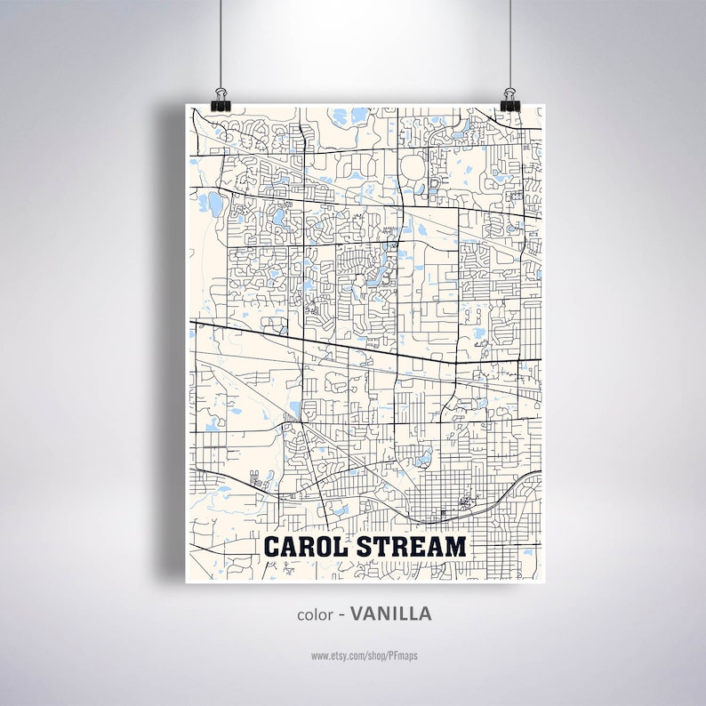 Carol Stream Map Print Carol Stream City Map Illinois IL USA Etsy