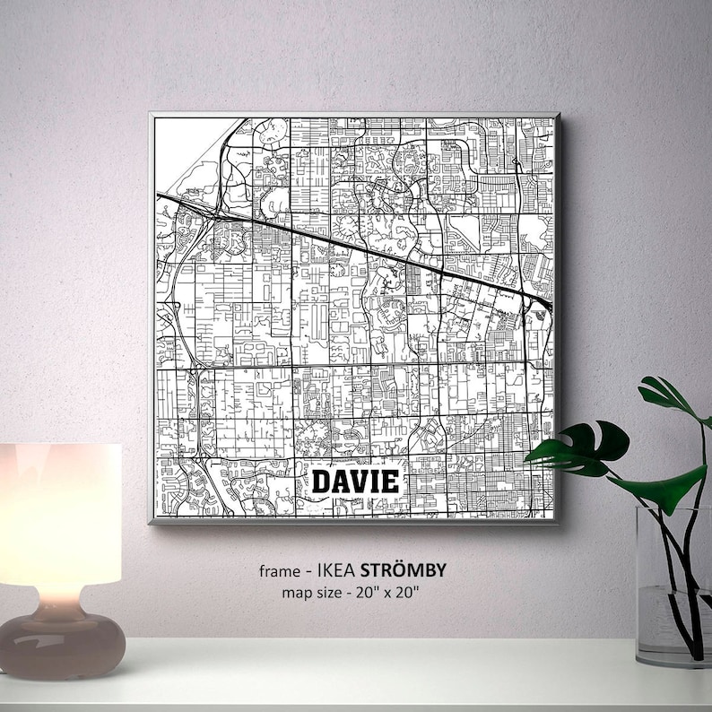 Davie Florida Map Print Davie Square Map Poster Davie Wall | Etsy