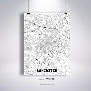 Lancaster Map Print, Lancaster City Map, Pennsylvania PA USA Map Poster ...