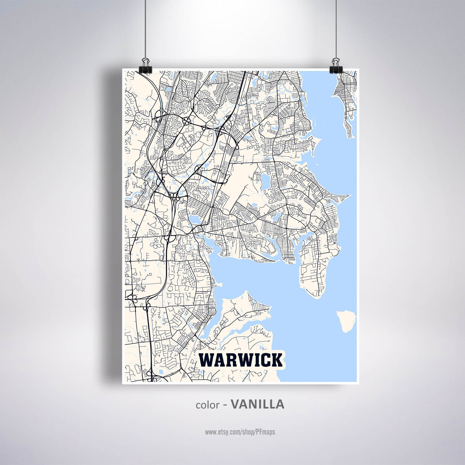 Warwick Map Print Warwick City Map Rhode Island RI USA Map Etsy