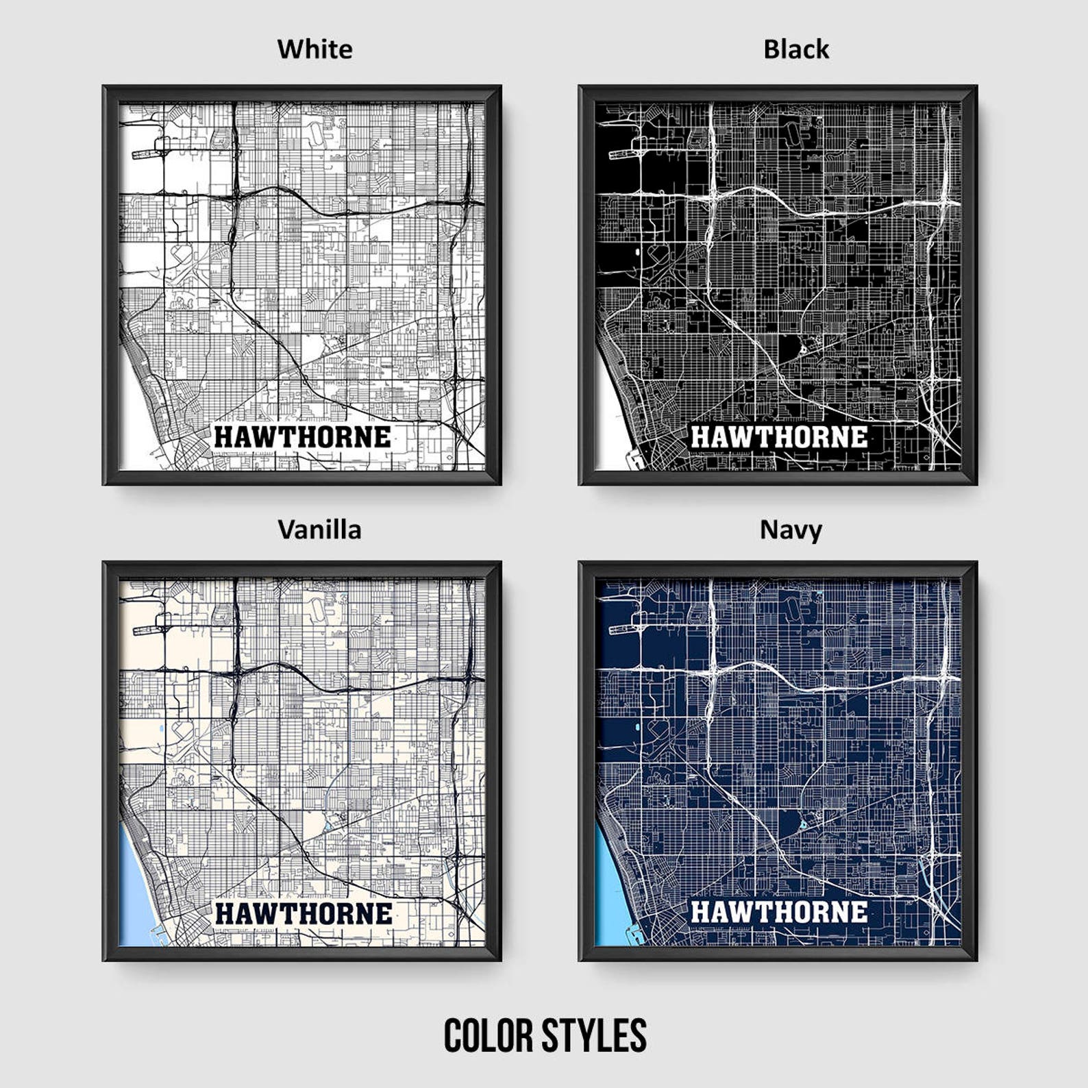 Hawthorne California Map Print Hawthorne Square Map Poster  Etsy