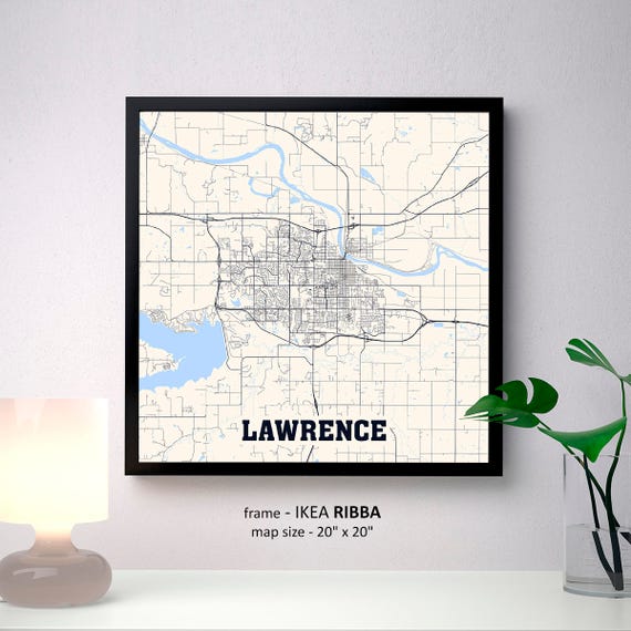 Lawrence Kansas Map Print Lawrence Square Map Poster Etsy