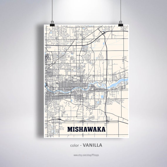 Mishawaka Map Print Mishawaka City Map Indiana IN USA Map Etsy