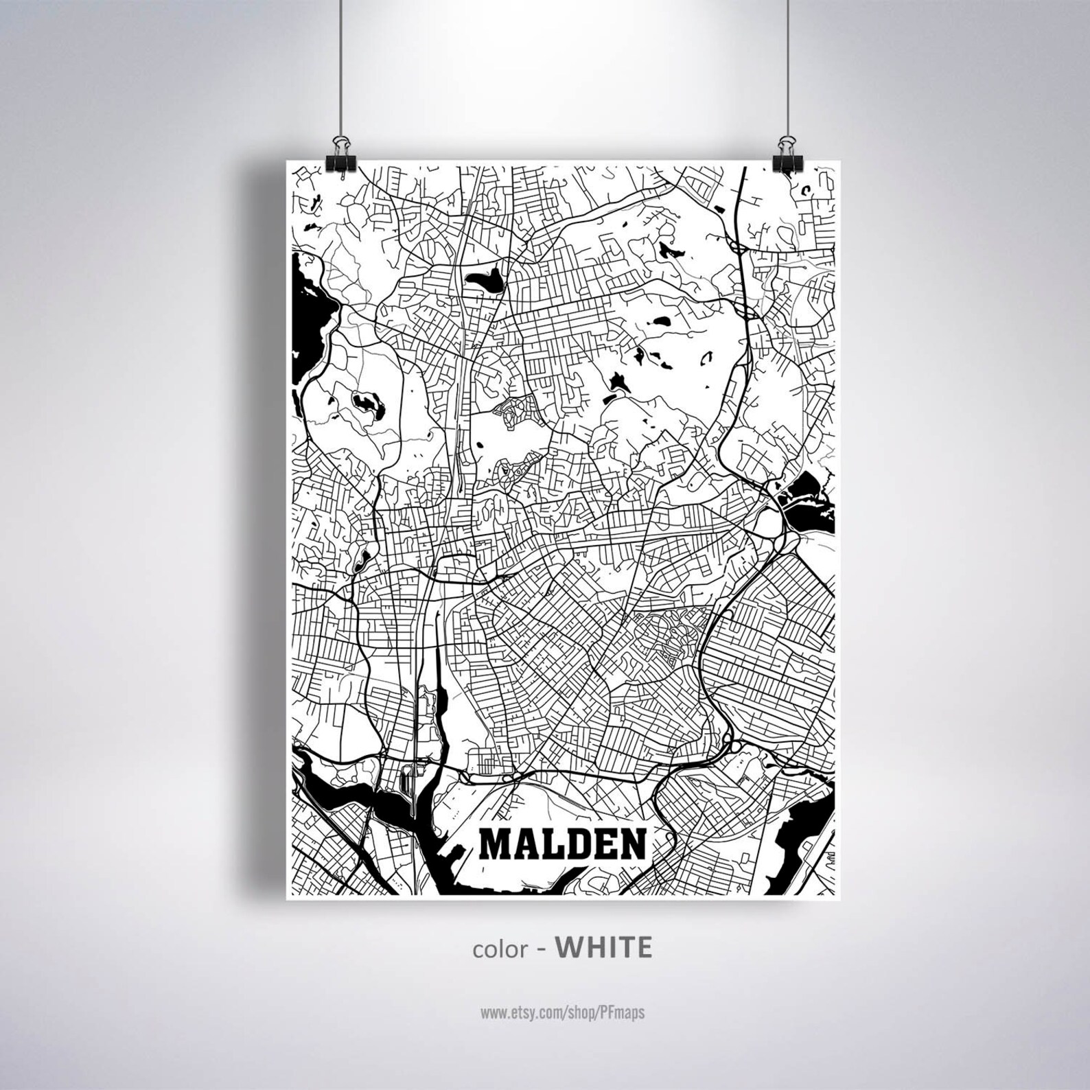 Malden Map Print Malden City Map Massachusetts MA USA Map Etsy