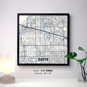Davie Florida Map Print Davie Square Map Poster Davie Wall | Etsy