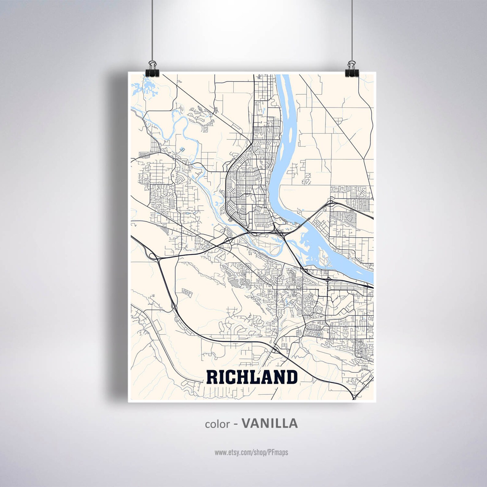 Richland Map Print Richland City Map Washington WA USA Map Etsy