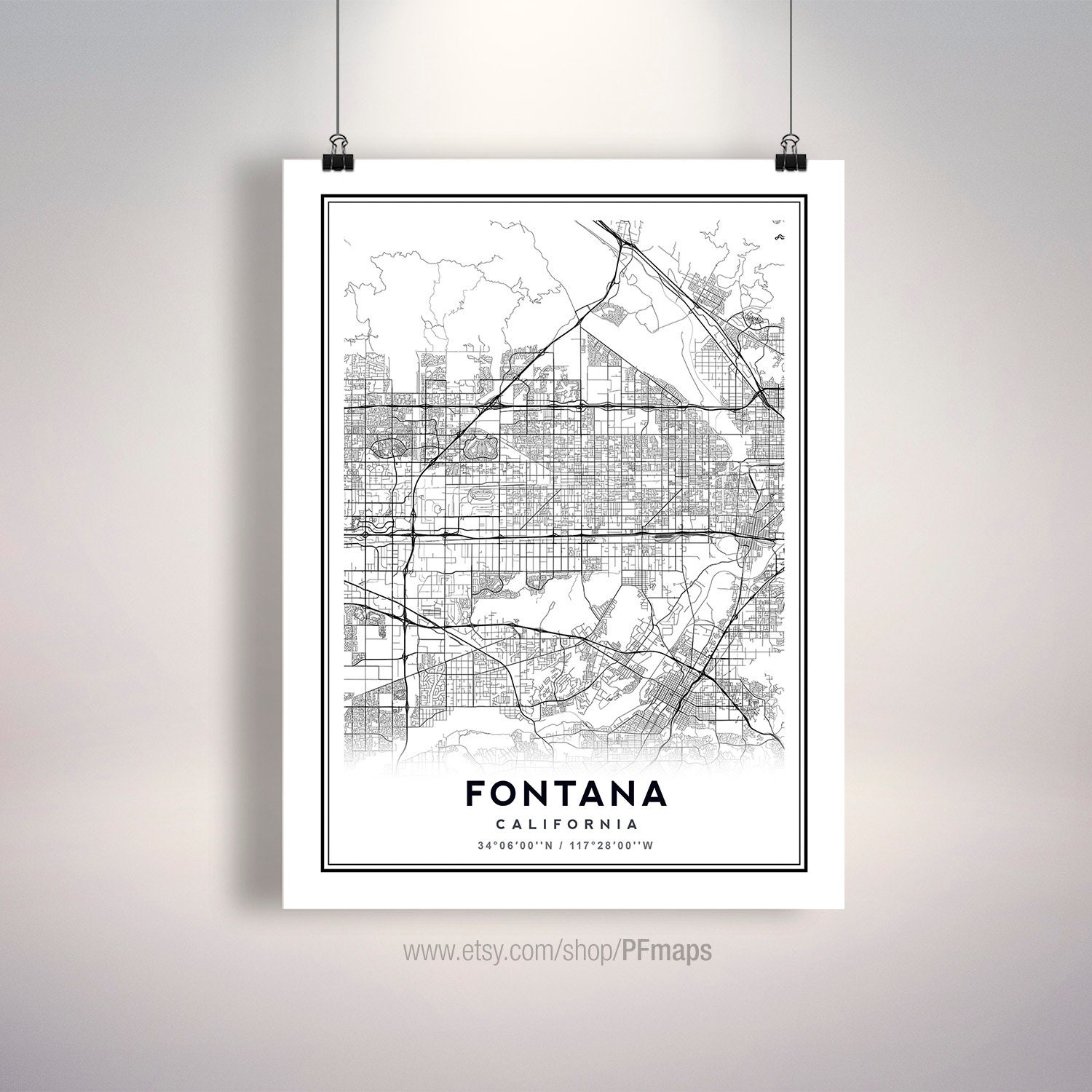 Fontana California Map Minimalist Map Fontana CA Print | Etsy