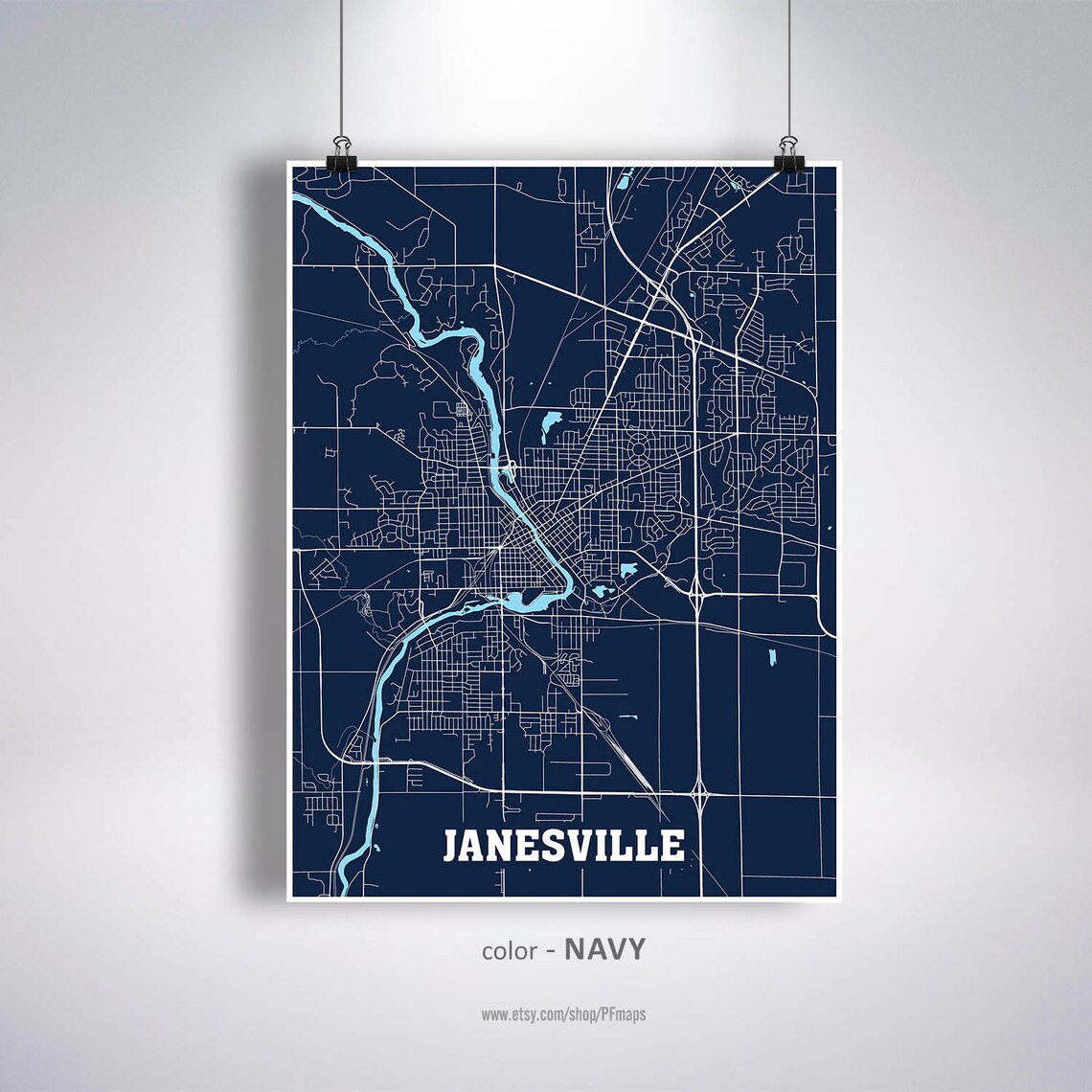 Janesville Map Print Janesville City Map Wisconsin WI USA Etsy
