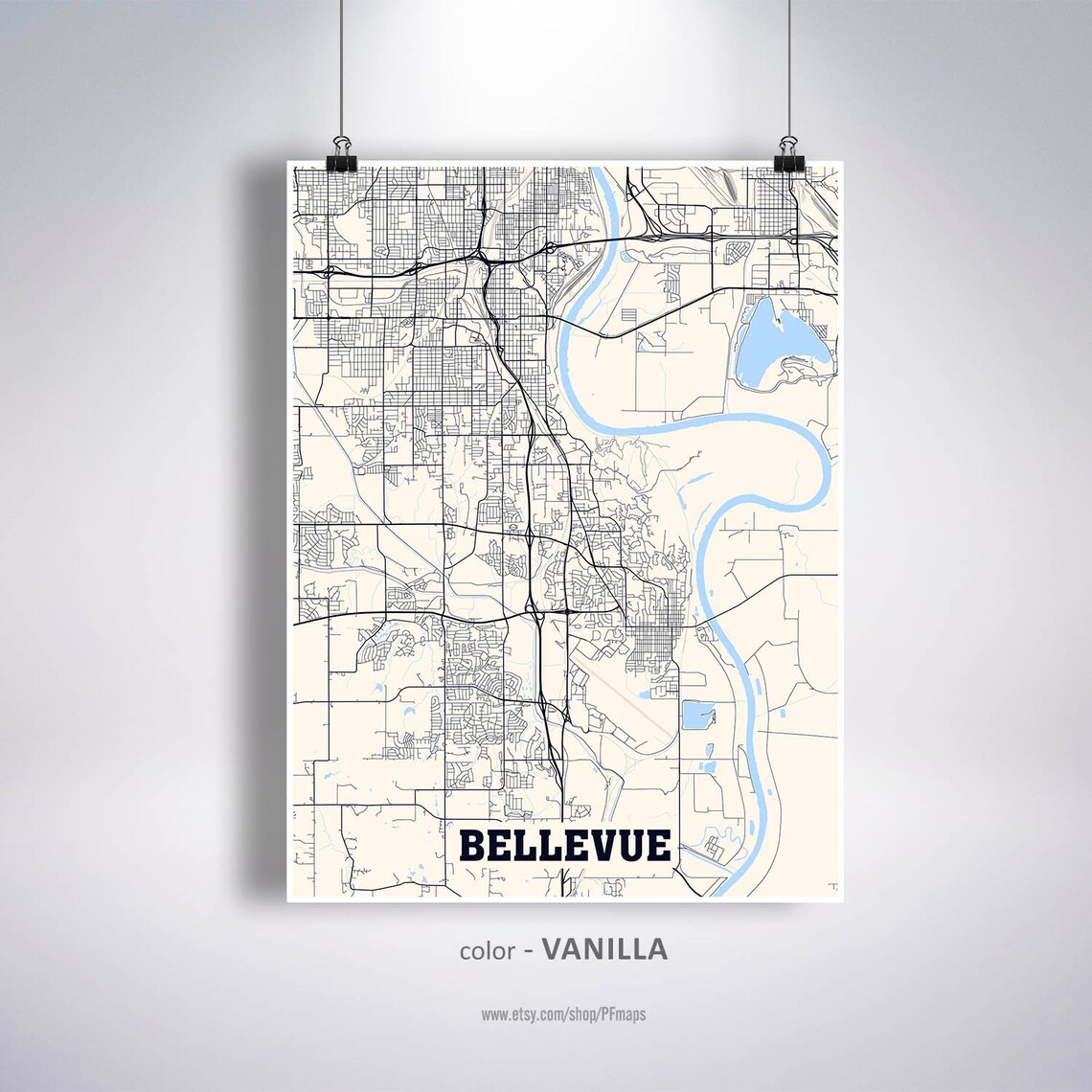 Bellevue Map Print Bellevue City Map Nebraska NE USA Map | Etsy