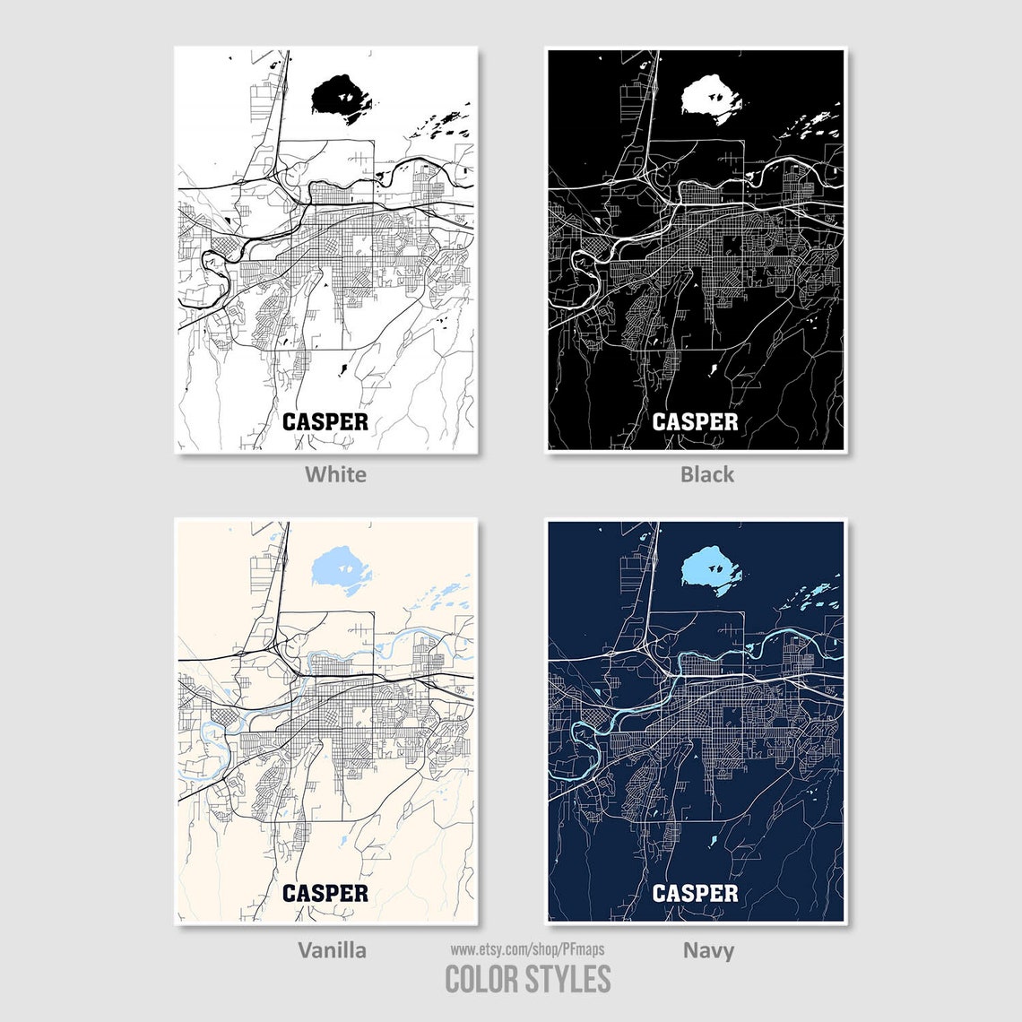 Casper Map Print Casper City Map Wyoming WY USA Map Poster | Etsy
