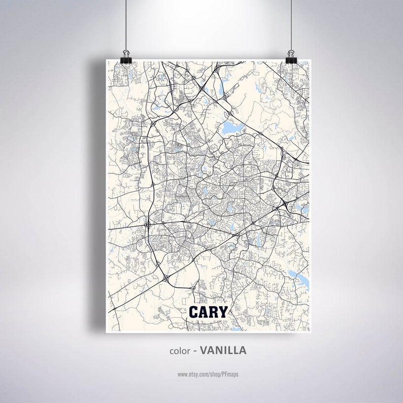 Cary Map Print Cary City Map North Carolina NC USA Map | Etsy