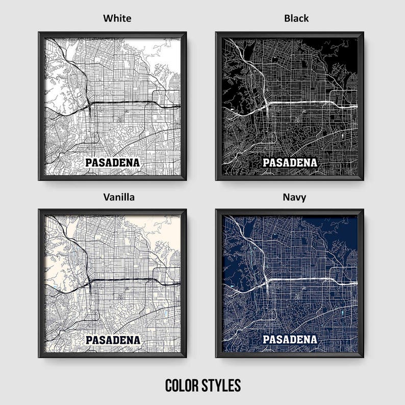 Pasadena Square Map Poster Pasadena Wall Art Custom Personalized map Pasadena gift Pasadena California Map Print