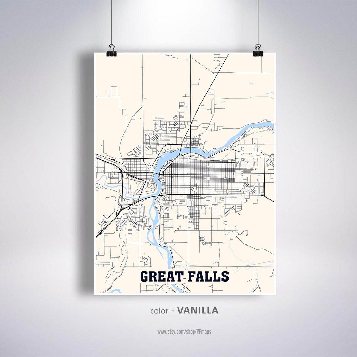 Great Falls Map Print Great Falls City Map Montana MT USA Etsy