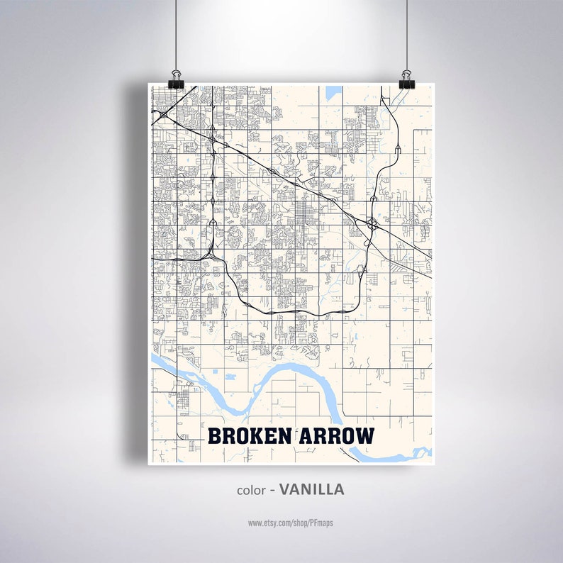 Broken Arrow Map Print Broken Arrow City Map Oklahoma OK USA Etsy