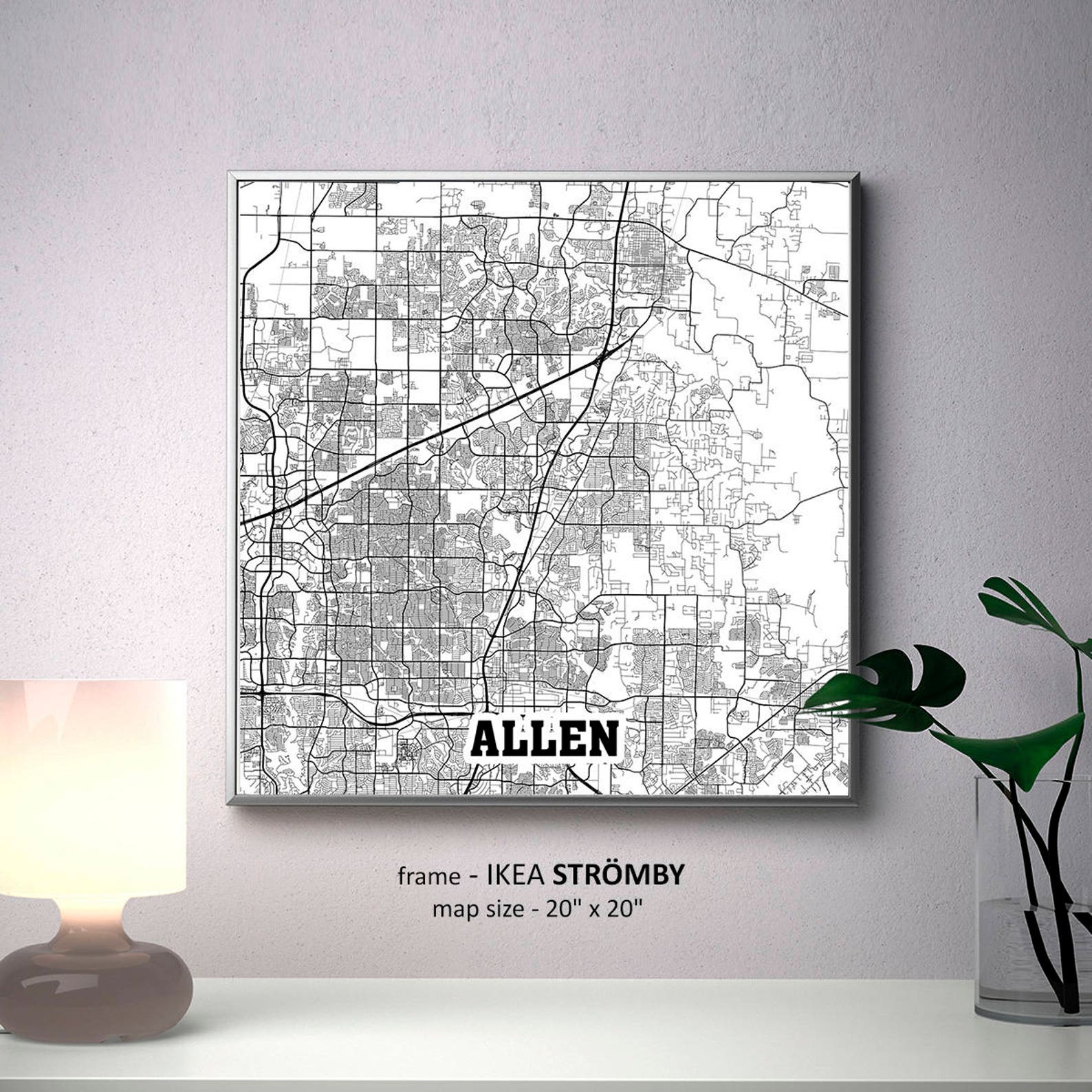 Allen Texas Map Print Allen Square Map Poster Allen Wall Etsy