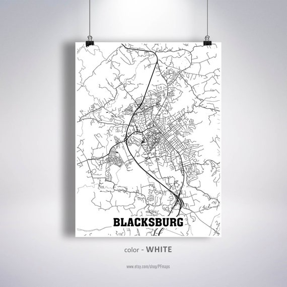 Virginia Print Street Map Decor Va  City Map Blacksburg Map Print Blacksburg Map Poster Wall Art Road Map Gift B908