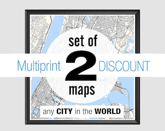 Two Custom City Maps Poster, Discount Set, Personalized Map print gift, Any Location Modern Design City Map Art, Customized Travel Poster