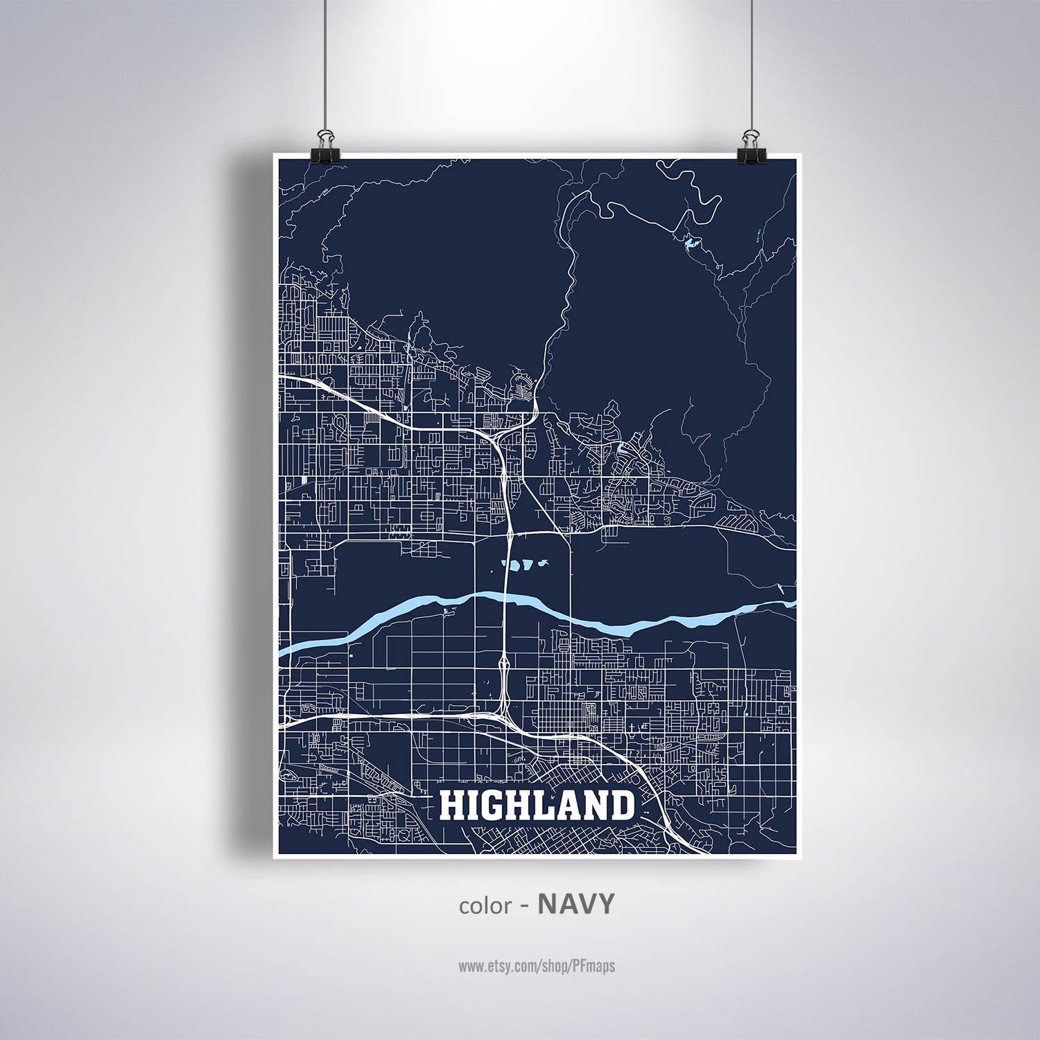 Highland Map Print Highland City Map California CA USA Map Etsy