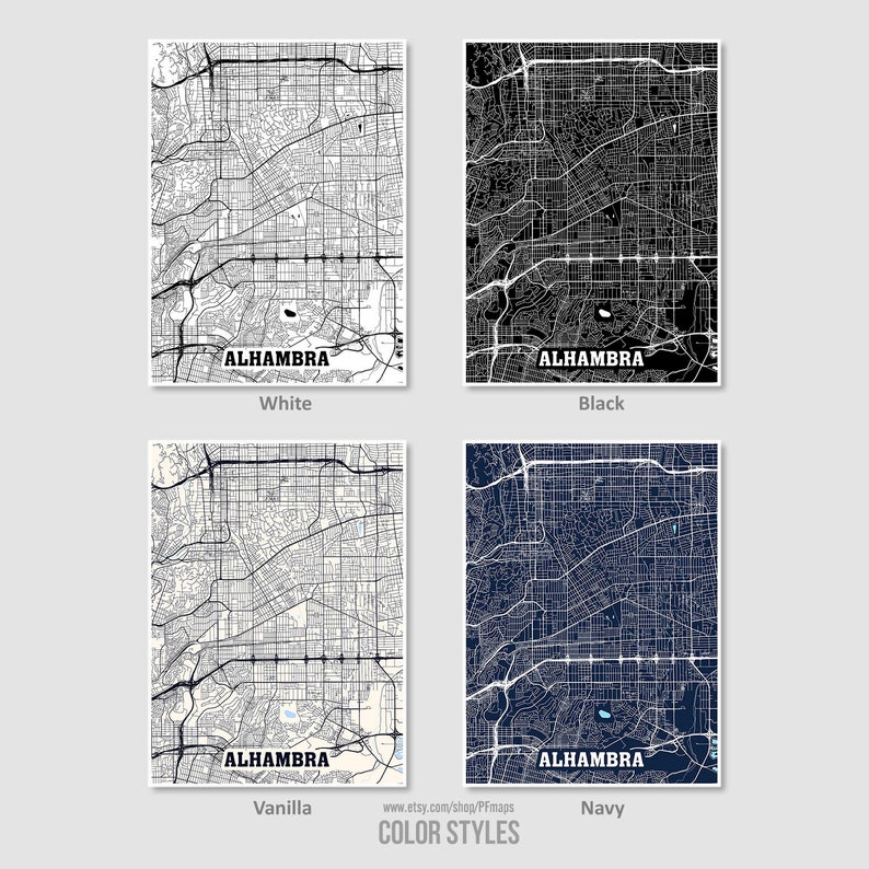 Alhambra Map Print Alhambra City Map California CA USA Map Etsy