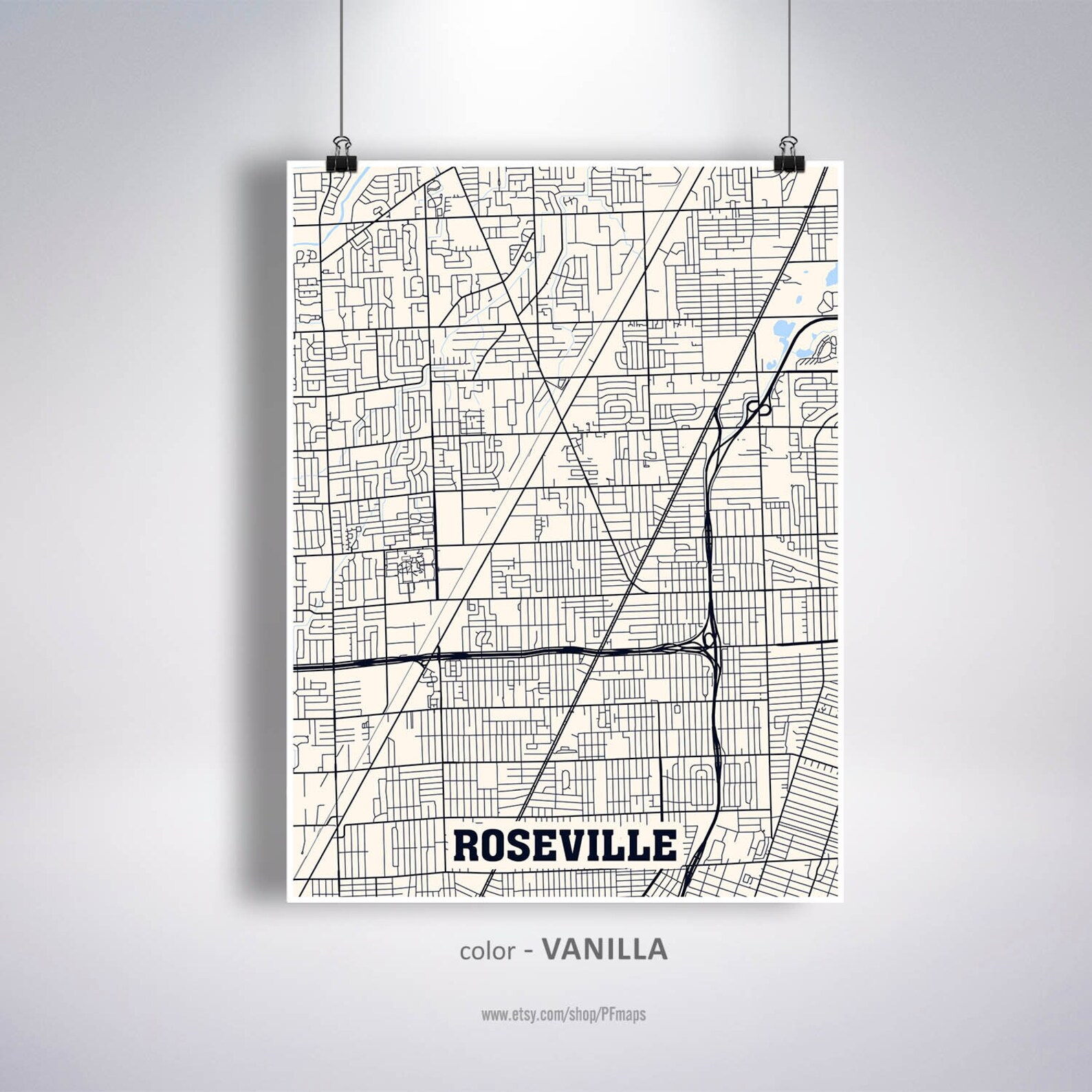 Roseville Map Print Roseville City Map Michigan MI USA Map Etsy