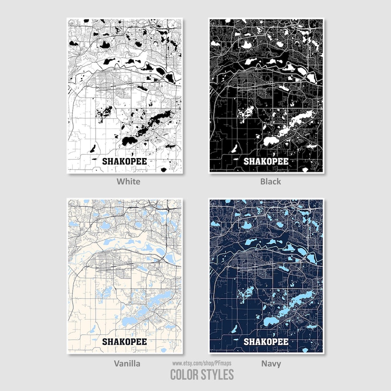 Shakopee City Map City Street Road Map Shakopee Wall Art Minnesota MN USA Map Poster Shakopee Map Print